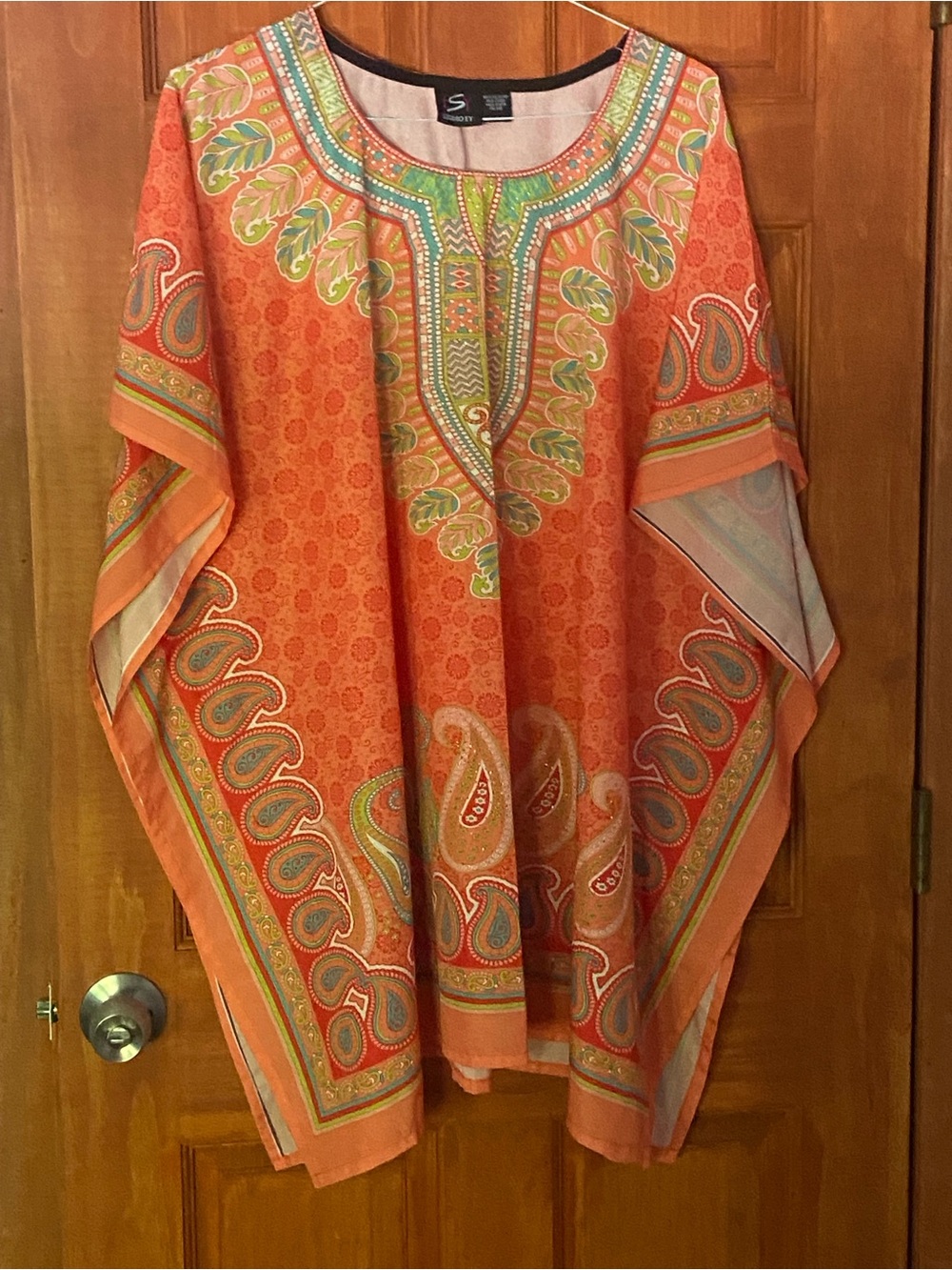 Studio Y Orange Paisley Tunic with Green Trim